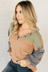 Color Block Waffle Knit Button Placket Drop Shoulder Henley Top